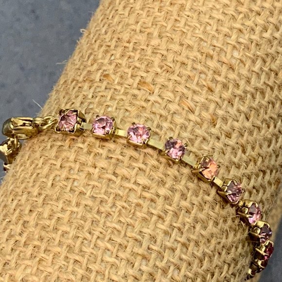 Pink Gold Rhinestone Bracelet Magenta Lobster Claw Closure - Picture 3 of 6